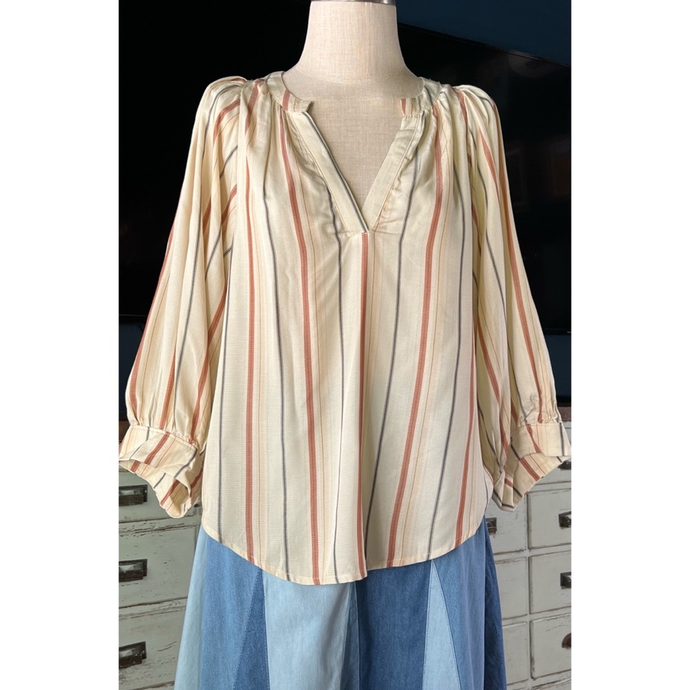 Anthropologie Maeve Striped Bubble Sleeve Blouse S - Picture 7 of 14